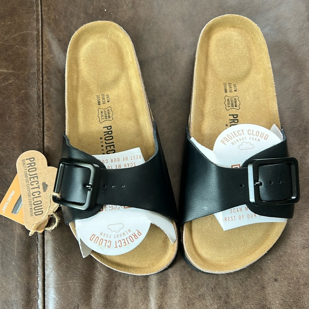 Project Cloud Genuine leather buckle slides sandals